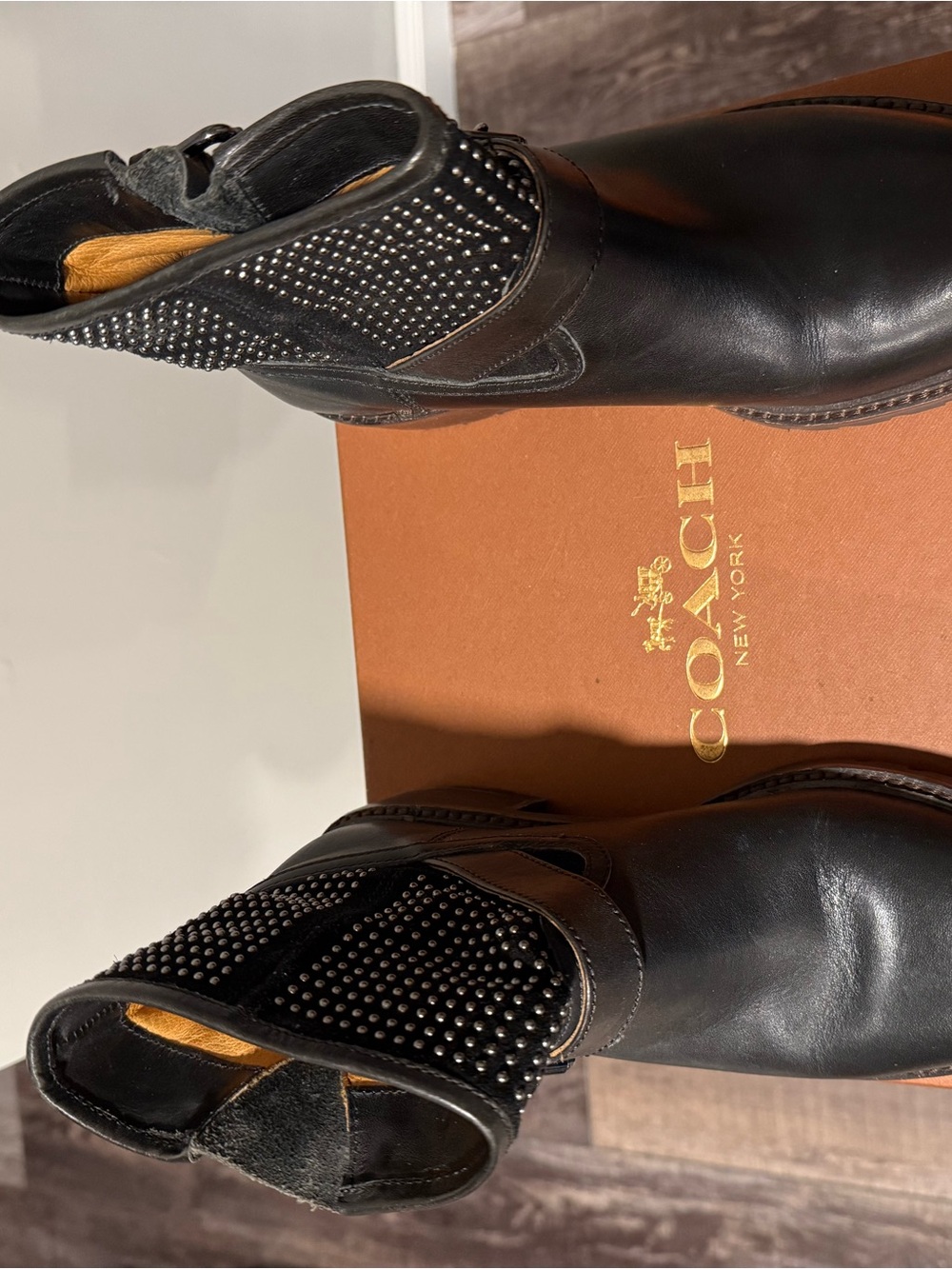 Coach Women’s Black Studded Leather and Suede Gates Boots